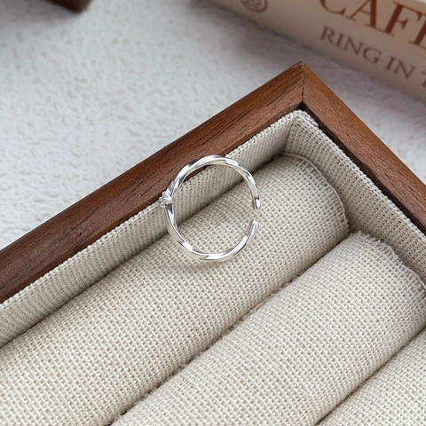S999 Sterling Silver Mobius Open Ring For Women Minimalist Adjustable Twisted Rope Zirconia Fine Jewelry Gift