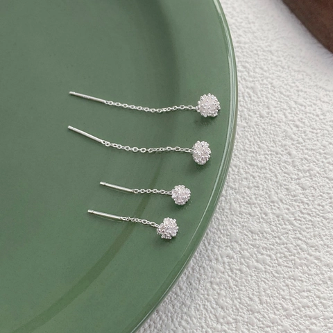 925 Sterling Silver Dandelion Tassel Ear Thread Earrings For Women Minimalist Elegant Dainty Silver Chain Long Drop Earrings Jewelry Gift