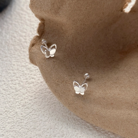 999 Argento Puro Delicati Orecchini a Bottone Doppia Farfalla Minimalista 3D Chiusura a Vite Farfalla Gioielli per Donna