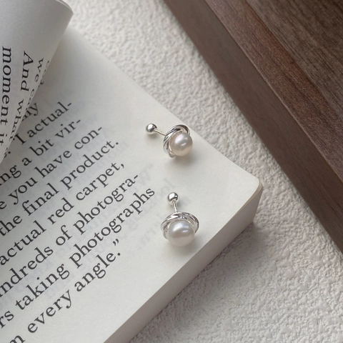 S999 Fijn Zilver Natuurlijke Zoetwaterparel Oorknopjes Voor Dames Minimalistisch Spiraal Twist Ontwerp Elegante Sieraden Cadeau