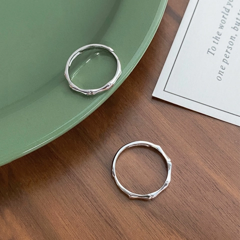 Anello Aperto Regolabile in Argento 999 a Forma di Nodo di Bambù Per Uomo Donna Semplici Anelli di Coppia Minimalisti Gioielli Lucidi
