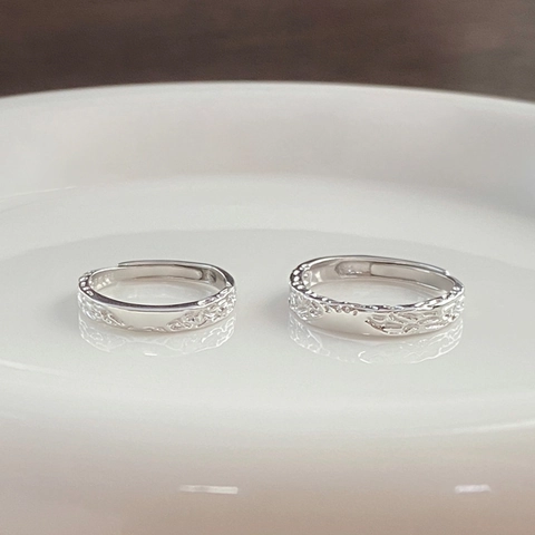 Minimalist 999 Sterling Silver Glacier Texture Adjustable Open Ring Niche Design Hammered Finish Jewelry For Men And Women Gift