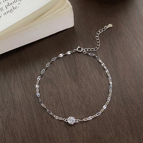 Minimalist S925 Sterling Silver Bracelet Round Cubic Zirconia Single Stone Bezel Set Adjustable Chain Jewelry For Women Gift