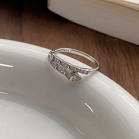 925 Sterlingsilber Schlange Ring Für Damen Zirkonia Besetzt Verstellbar Offener Ring Eleganter Minimalistischer Schmuck