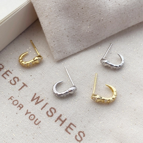 Pendientes de Botón de Serpiente de Plata de Ley 925 Minimalistas para Mujer con Circonia Brillante Incrustada Joyería de Moda Regalo