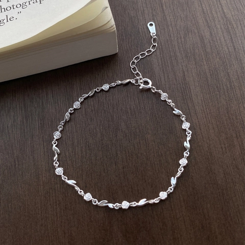Exquisita Pulsera de Flor de Rosa de Plata de Ley 925 para Mujer Diseño de Hoja Pulida Cadena de Eslabones Ajustable Joyería Elegante Regalo
