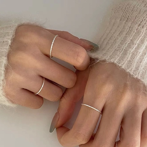 Minimalist 925 Sterling Silver Starry Sky Effect Ring Diamond Cut Thin Band Ring For Women Fine Jewelry