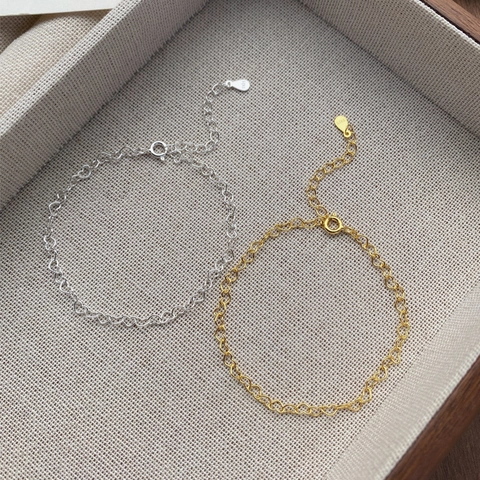 Minimalist 925 Sterling Silver Heart Chain Bracelet For Women Simple Aesthetic Polished Metal Link Bracelet Adjustable Jewelry Gift