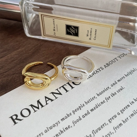 925 Sterling Silver Oval Hollow Out Ring Adjustable Opening Geometric Finger Ring Minimalist Fashion Women Jewelry Gift