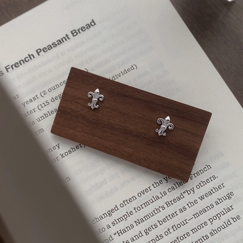 Vintage Gothic Fleur-de-lis Stud Earrings S999 Pure Sterling Silver Minimalist Flower Ear Jewelry For Men Women Daily Accessory