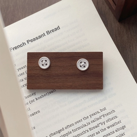 S999 Orecchini a Bottone in Argento Sterling Minimalista Vintage Forma di Bottone Chiusura a Vite Gioielli di Moda Donna