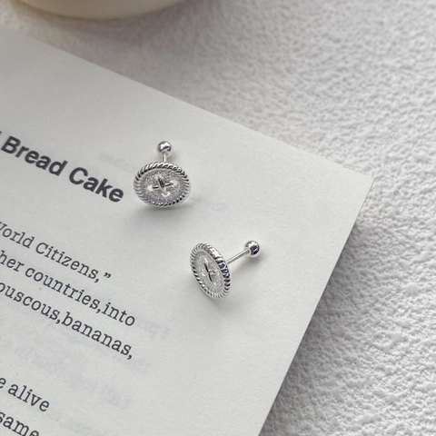S999 Orecchini a Bottone in Argento Sterling Minimalista Vintage Forma di Bottone Chiusura a Vite Gioielli di Moda Donna