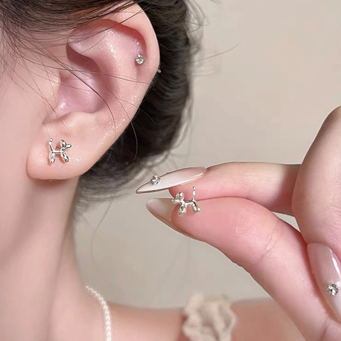 S999 Fijn Zilver Ballonhond Oorknopjes Voor Vrouwen Minimalistisch Klein Dier Gepolijst Mode Sieraden Geschenk