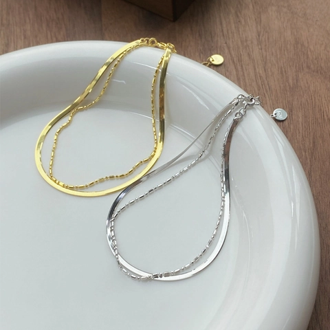 925 Sterling Silver Double Layer Snake Chain Bracelet For Women Minimalist Adjustable Gold Silver Geometric Bead Link Bracelet Jewelry Gift