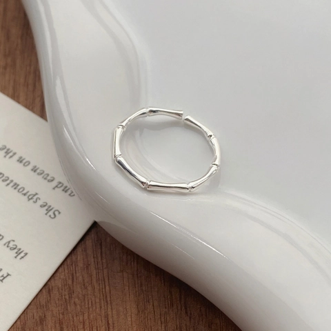 Anillo Abierto de Plata de Ley S999 Nudo de Bambú para Mujer Minimalista Ajustable Joyería de Dedo de Moda Plata