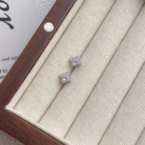 Orecchini a Bottone a Quadrifoglio in Argento Sterling S999 Con Zirconia Cubica Perno In Argento Ipoallergenico Gioielli Eleganti Minimalisti Da Donna