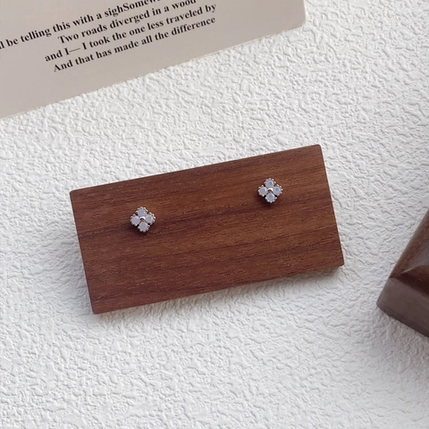 Orecchini a Bottone a Quadrifoglio in Argento Sterling S999 Con Zirconia Cubica Perno In Argento Ipoallergenico Gioielli Eleganti Minimalisti Da Donna