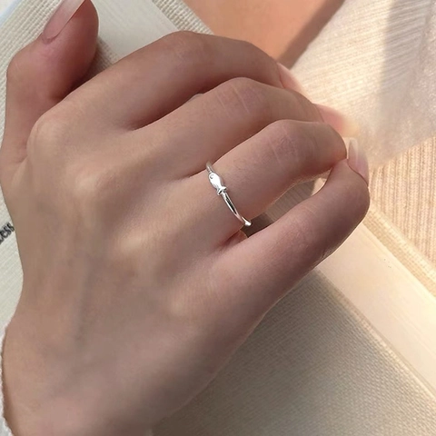 Minimalistischer 999 Sterlingsilber Fisch Ring Verstellbarer Offener Fingerring Mit Kleiner Zirkonia Auge Täglicher Schmuck Damen