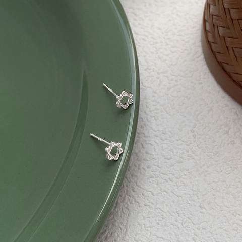 Minimalist S999 Sterling Silver Hexagram Stud Earrings For Women Dainty Hollow Star Geometric Fine Jewelry Daily Accessory