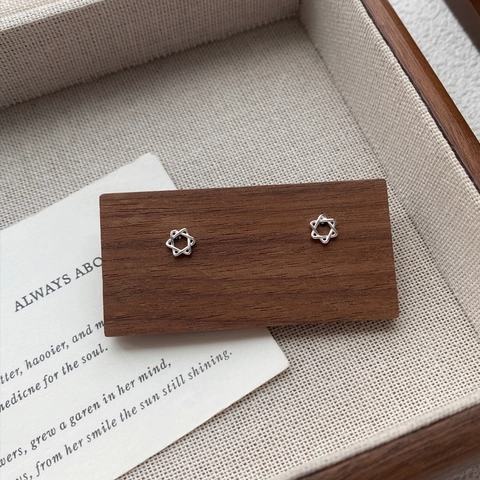 Minimalist S999 Sterling Silver Hexagram Stud Earrings For Women Dainty Hollow Star Geometric Fine Jewelry Daily Accessory