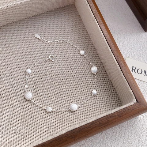 925 Sterlingsilber Minimalistische Mattierte Runde Perle Armband Für Damen Verstellbar Mode Schmuck Einfach Hand Zubehör Geschenk