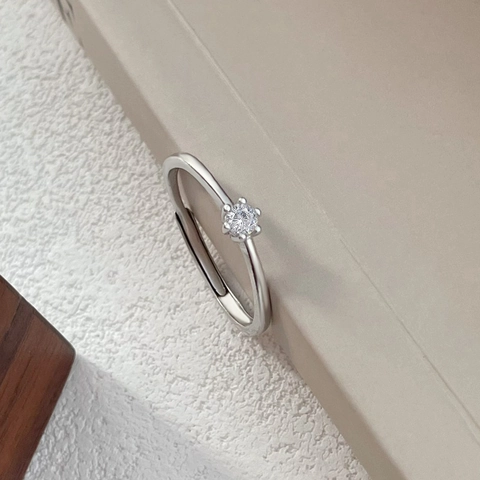 S999 Sterlingsilber Sechs-Krallen Zirkonia Ring Für Damen Minimalistischer Verstellbarer Offener Ring Hochwertiger Modeschmuck Ring