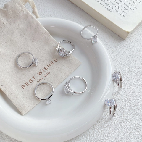 925 Sterling Zilver Zirconia Ring Voor Vrouwen Klassiek Elegant Geometrisch Verstelbare Open Ring Fonkelende Zirconia Sieraden Cadeau