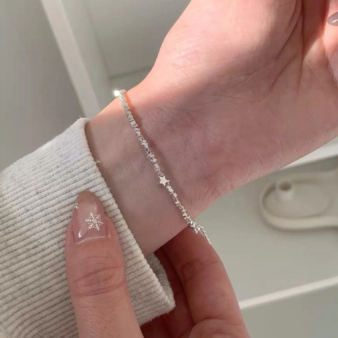 925 Sterlingsilber Stern Armband Für Damen Minimalistisch Facettiert Unregelmäßige Perlen Luxusschmuck Verstellbare Kette