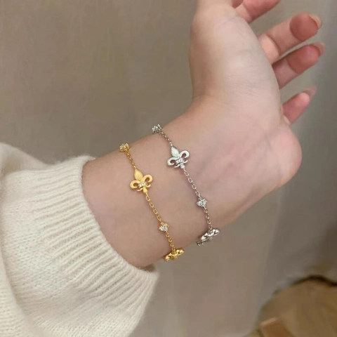925 Sterlingsilber Fleur-de-Lis Armband Für Damen Elegant Vintage Zirkonia Eingelegt Verstellbar Kette Schmuck Geschenk