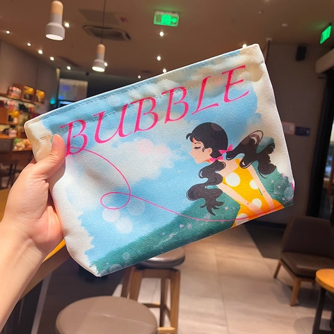 Cute Cartoon Anime Printed Cosmetic Bag Portable Zipper Travel Toiletry Pouch Compact Polyester Makeup Storage Organizer Bag For Women