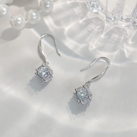 Pendientes de Gancho de Cubo de Plata de Ley 925 Elegantes Zirconia Cúbica Pendientes Colgantes Geométricos para Mujer Joyas