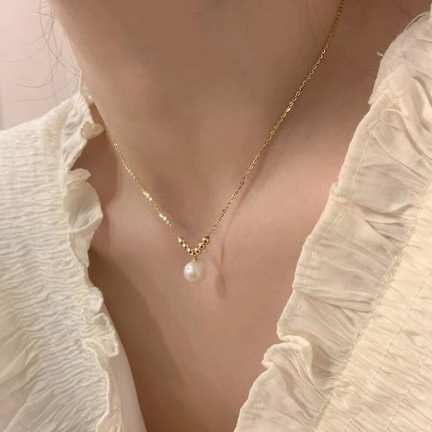 Collana con Künstliche Perle di Conchiglia in Argento Sterling 925 per Donna Ciondolo con Perla Artificial Tonda Minimalista Placcato Oro Bianco Oro Giallo Gioielli Regalo