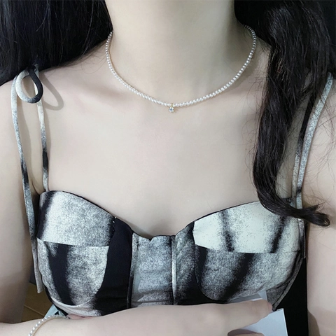 Collana di Perle Artificiali in Argento Sterling 925 Ciondolo Strass Tondo Gioielli Eleganti per Donna Regalo Matrimonio
