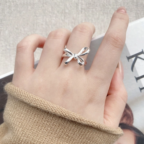 S925 Sterlingsilber Schleife Offener Ring Für Damen Minimalistisch Verstellbar Fingerring Mode Schmuck Zubehör