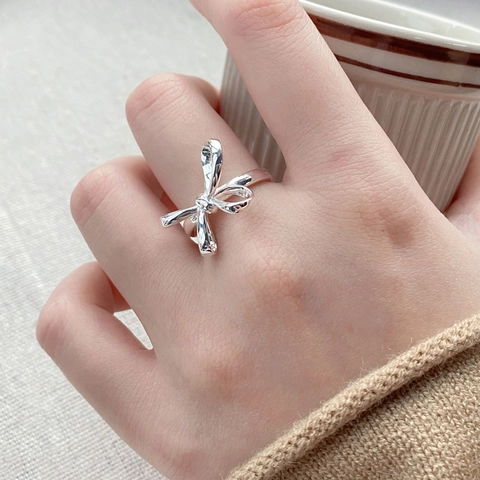 S925 Sterlingsilber Schleife Offener Ring Für Damen Minimalistisch Verstellbar Fingerring Mode Schmuck Zubehör