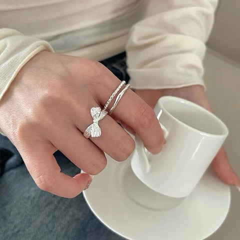 S925 Sterling Silber Schleife Offener Ring Für Damen Minimalistisch Süß Unregelmäßig Verstellbar Fingerring Modeschmuck Geschenk