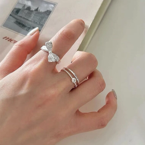 S925 Sterling Silber Schleife Offener Ring Für Damen Minimalistisch Süß Unregelmäßig Verstellbar Fingerring Modeschmuck Geschenk