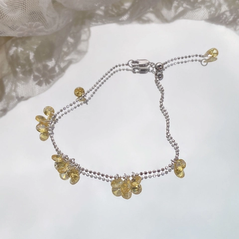 Bracciale Galassia in Argento Sterling S925 Zirconia Gialla Coulisse Regolabile Catena a Sfere Lusso Minimalista Donna