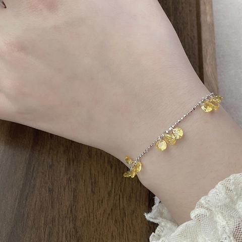 Bracciale Galassia in Argento Sterling S925 Zirconia Gialla Coulisse Regolabile Catena a Sfere Lusso Minimalista Donna