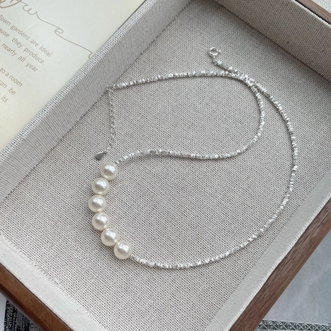 Collana di Künstliche Perle in Argento Sterling S925 Elegante Catena di Perline Sfacchettate in Argento Donna Gioielli con Künstliche Perle Bianche