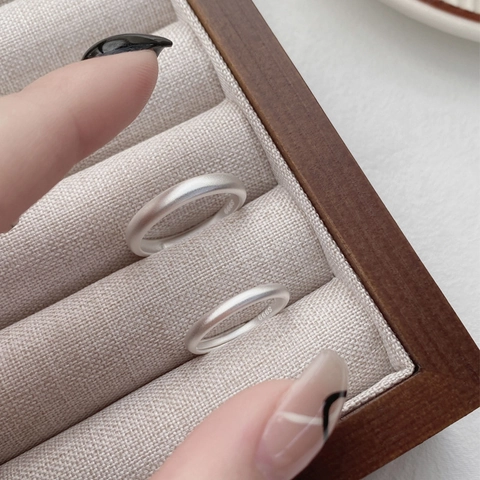 Bagues de Couple Minimalistes en Argent Sterling S999 Givré Anneau Simple Bagues Ouvertes Réglables pour Hommes Femmes Bijoux Cadeau