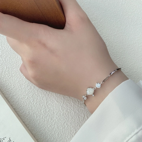 Elegantes 925 Sterlingsilber Bambus Muschel Armband Für Damen Minimalist Strass Verstellbar Mode Pendeln Schmuck