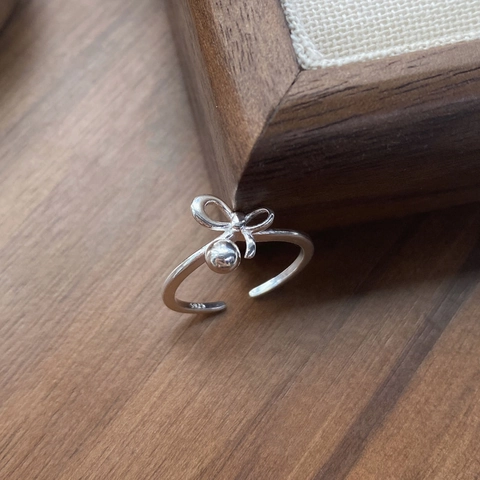 S925 Sterlingsilber Schleife Runde Perle Offener Ring Für Damen Minimalistisch Verstellbar Koreanischer Stil Einfacher Schmuck