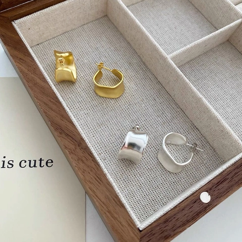 S925 Sterling Silver Irregular Wide Surface Curved Stud Earrings For Women Minimalist Light Luxury Geometric Jewelry Earrings
