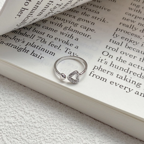 S925 Sterlingsilber Doppelherz Offener Ring Für Damen Minimalistische Zirkonia Eingelegter Verstellbarer Fingerring Mode Schmuck Geschenk