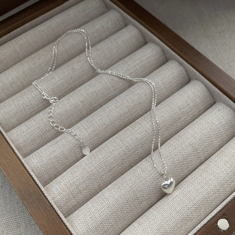 Collana con Pendente a Cuore in Argento Sterling 925 Semplice Dolce Lusso Leggero Catena a Sfere Lucida Collana a Girocollo per Donna Gioielli di Moda