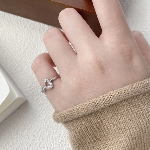 S925 Sterlingsilber Doppelherz Offener Ring Für Damen Minimalistische Zirkonia Eingelegter Verstellbarer Fingerring Mode Schmuck Geschenk