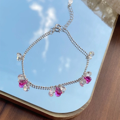 925 Sterling Silver Pink Teardrop Zirconia Bracelet For Women Minimalist Starry River Adjustable Fashion Jewelry Gift