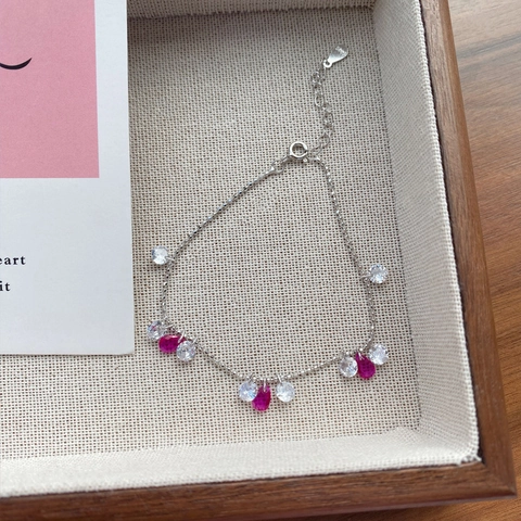 925 Sterling Silver Pink Teardrop Zirconia Bracelet For Women Minimalist Starry River Adjustable Fashion Jewelry Gift