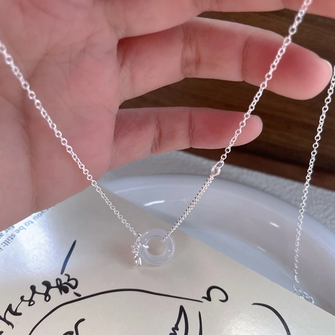 Collana Pingan Kou in Argento Sterling S925 Tulipano per Donna Semplice Elegante Nuovo Stile Cinese Ciondolo Fiore Calcedonio Bianco Gioielli Regalo